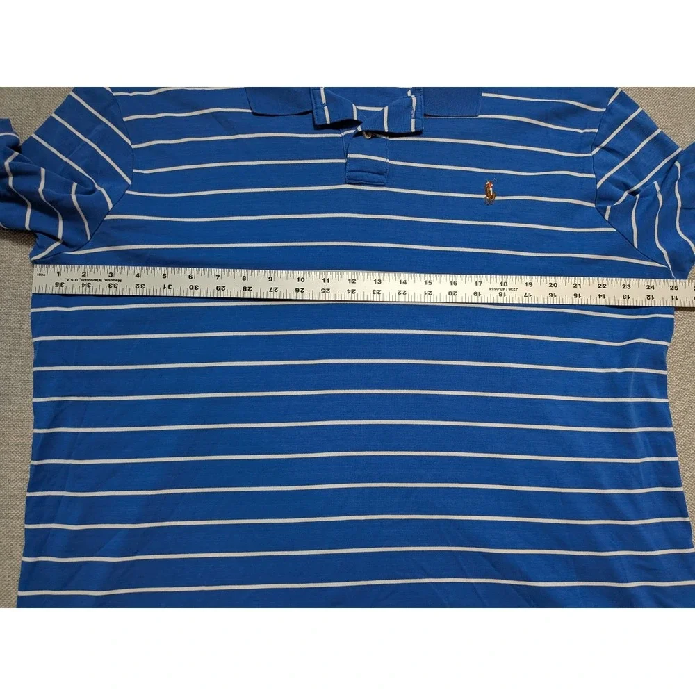 Polo Ralph Lauren Men's Blue White Striped Polo Shirt XXL Pima Soft Touch Pony